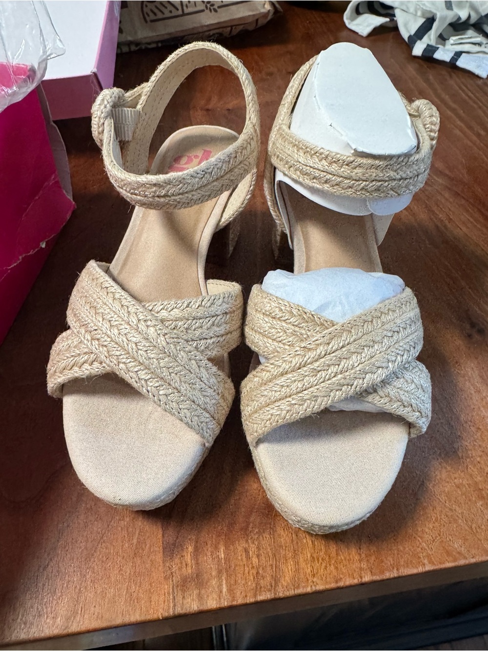 New GB girls Braided Espadrille Wedges in Natural Beige